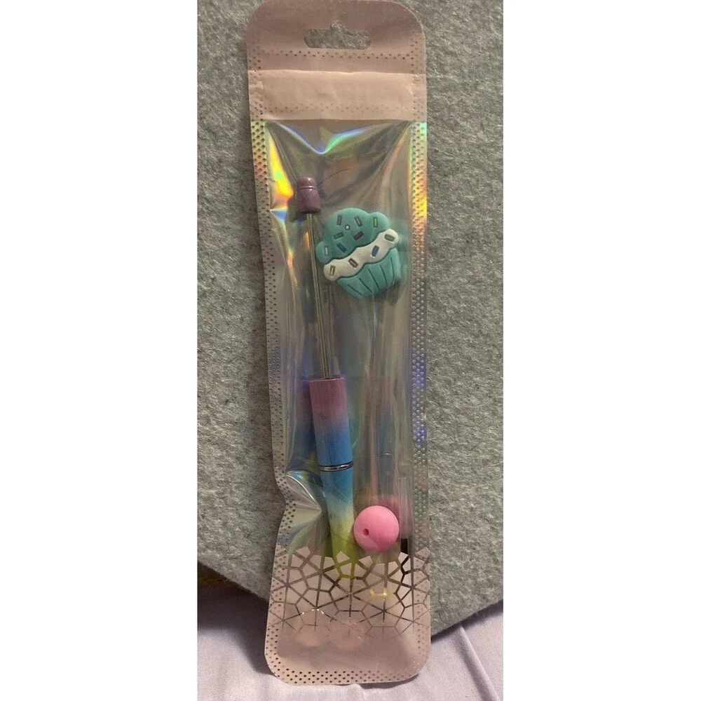 DIY Beadable Pens Cupcake Beads Craft Lot 5 Kits Pink Blue Sparkle Party Favors